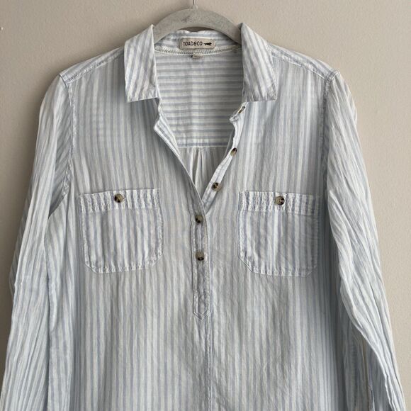 Toad & Co Womens White Blue Striped Indigo Ridge Popover Blouse Size Small - Picture 5 of 11